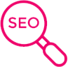Magnifying glass SEO icon.