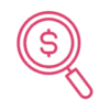 Magnifying glass icon with dollar sign inside.