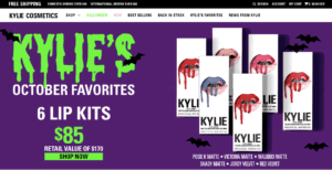 kylie cosmetics halloween website screenshot