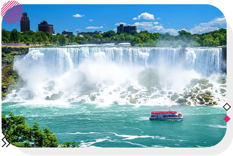 Niagara falls waterfall with a boat in the water in front of the falls