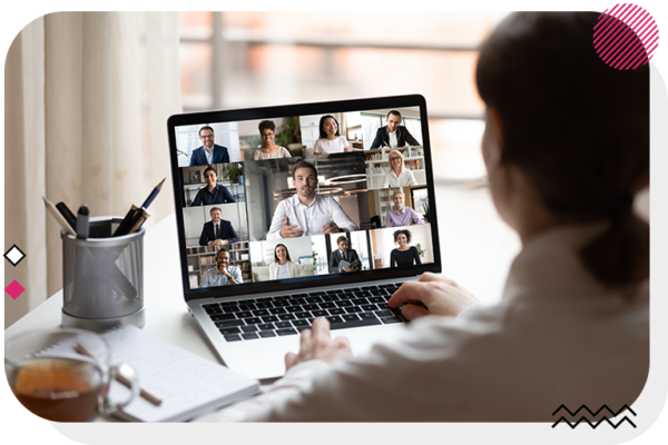 Woman on a virtual meeting call with other people