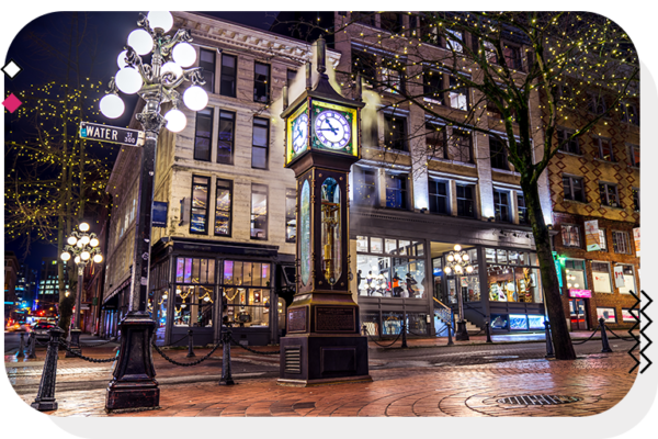 Downtown Vancouver steam clock landmark
