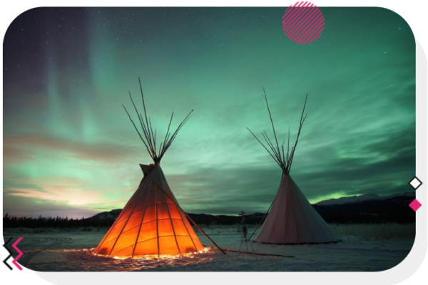 2 teepees under the northern lights